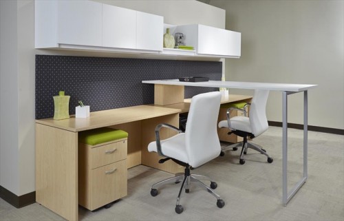 INDIANA Canvas shared desks with standing height divide